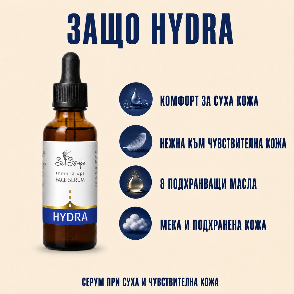 Серум за лице HYDRA - three drops 3 benefits