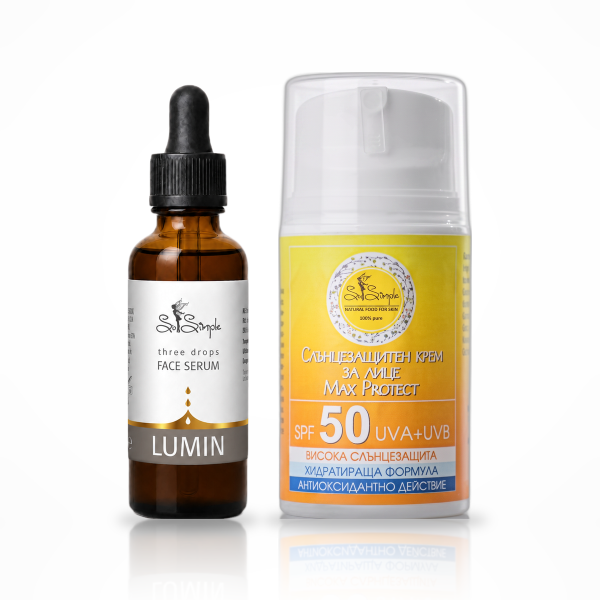 Комплект при пигментни петна: серум LUMIN + MAX Protect SPF50 studio shot